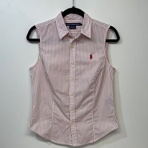 RALPH LAUREN Button Down Sleevless Blouse Red Stripes